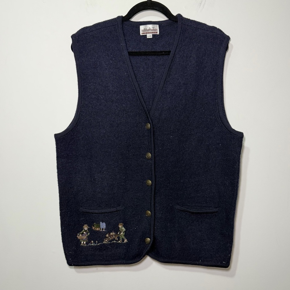Mat Vintage Women’s 100% Wool Embroidered Eclectic Granma Storybook Vest Size L